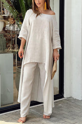Jaylene Casual High-low Top Two Piece Pants Suit